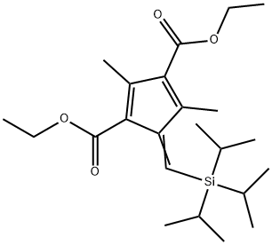 1,3-Cyclopentadiene-1,3-dicarboxylic acid, 2,4-dimethyl-5-[[tris(1-methylethyl)silyl]methylene]-, 1,3-diethyl ester 구조식 이미지
