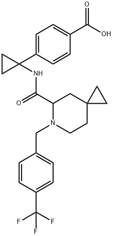 Benzoic acid, 4-[1-[[[6-[[4-(trifluoromethyl)phenyl]methyl]-6-azaspiro[2.5]oct-5-yl]carbonyl]amino]cyclopropyl]- Structure