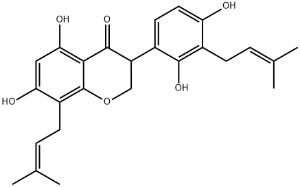 5,7,2',4'-Tetrahydroxy-8,3'-di(gamma,gamma-dimethylallyl)-isoflavanone 구조식 이미지