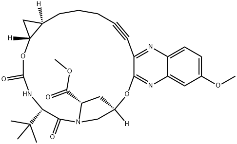 methyl (33R,35S,91R,92R,5S,Z)-5-(tert-butyl)-17-methoxy-4,7-dioxo-2,8-dioxa-6-aza-1(2,3)-quinoxalina-3(3,1)-pyrrolidina-9(1,2)-cyclopropanacyclotetradecaphan-12-yne-35-carboxylate 구조식 이미지