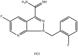 1H-Pyrazolo[3,4-b]pyridine-3-carboximidamide, 5-fluoro-1-[(2-fluorophenyl)methyl]-, hydrochloride (1:1) Structure