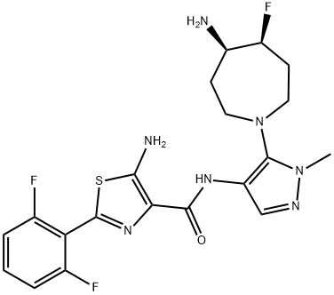 4-Thiazolecarboxamide, 5-amino-N-[5-[(4R,5S)-4-amino-5-fluorohexahydro-1H-azepin-1-yl]-1-methyl-1H-pyrazol-4-yl]-2-(2,6-difluorophenyl)- Structure