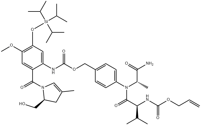 L-Alaninamide, N-[(2-propen-1-yloxy)carbonyl]-L-valyl-N-[4-[[[[[2-[[(2S)-2,3-dihydro-2-(hydroxymethyl)-4-methyl-1H-pyrrol-1-yl]carbonyl]-4-methoxy-5-[[tris(1-methylethyl)silyl]oxy]phenyl]amino]carbonyl]oxy]methyl]phenyl]- Structure