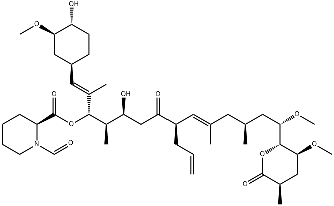 2-Piperidinecarboxylic acid, 1-formyl-, (1S,2R,3S,6R,7E,10S,12S)-3-hydroxy-1-[(1E)-2-[(1R,3R,4R)-4-hydroxy-3-methoxycyclohexyl]-1-methylethenyl]-12-methoxy-2,8,10-trimethyl-5-oxo-6-(2-propen-1-yl)-12-[(2R,3S,5R)-tetrahydro-3-methoxy-5-methyl-6-oxo-2H-pyra Structure