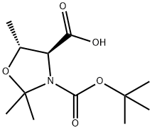 (4S,5R)-3-(tert-butoxycarbonyl)-2,2,5-trimethyloxazolidine-4-carboxylic acid 구조식 이미지