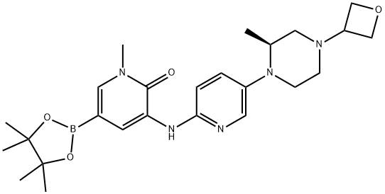 2(1H)?-?Pyridinone, 1-?methyl-?3-?[[5-?[(2S)?-?2-?methyl-?4-?(3-?oxetanyl)?-?1-?piperazinyl]?-?2-?pyridinyl]?amino]?-?5-?(4,?4,?5,?5-?tetramethyl-?1,?3,?2-?dioxaborolan-?2-?yl)?- Structure