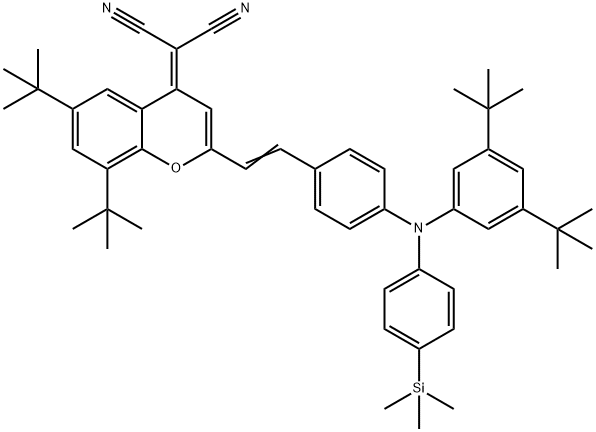 Propanedinitrile, 2-[2-[2-[4-[[3,5-bis(1,1-dimethylethyl)phenyl][4-(trimethylsilyl)phenyl]amino]phenyl]ethenyl]-6,8-bis(1,1-dimethylethyl)-4H-1-benzopyran-4-ylidene]- Structure