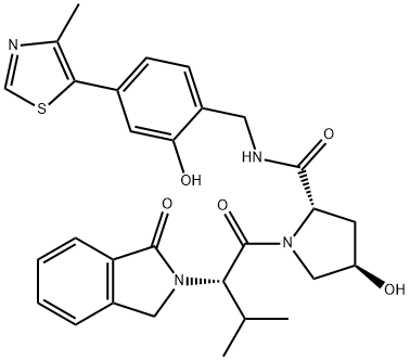 2-Pyrrolidinecarboxamide, 1-[(2S)-2-(1,3-dihydro-1-oxo-2H-isoindol-2-yl)-3-methyl-1-oxobutyl]-4-hydroxy-N-[[2-hydroxy-4-(4-methyl-5-thiazolyl)phenyl]methyl]-, (2S,4R)- Structure