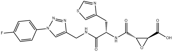 (2S,3S)-3-((S)-1-((1-(4-fluorophenyl)-1 H-1,2,3-triazol-4-yl)methylamino)-1-oxo-3-(thiazol-4-yl)propan-2-ylcarbamoyl)oxirane-2-carboxylic acid 구조식 이미지