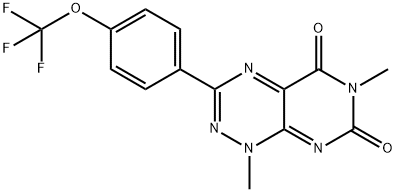 Pyrimido[5,4-e]-1,2,4-triazine-5,7(1H,6H)-dione, 1,6-dimethyl-3-[4-(trifluoromethoxy)phenyl]- 구조식 이미지