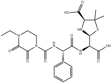 Glycine, (2R)-N-[(4-ethyl-2,3-dioxo-1-piperazinyl)carbonyl]-2-phenylglycyl-2-[(2S,4S)-4-carboxy-5,5-dimethyl-2-thiazolidinyl]-, (2R)- 구조식 이미지