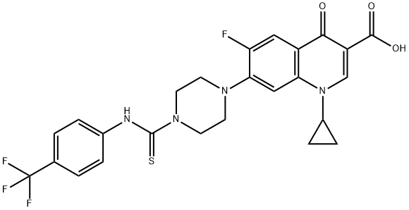 3-Quinolinecarboxylic acid, 1-cyclopropyl-6-fluoro-1,4-dihydro-4-oxo-7-[4-[thioxo[[4-(trifluoromethyl)phenyl]amino]methyl]-1-piperazinyl]- Structure