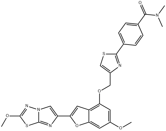 Benzamide, 4-[4-[[[6-methoxy-2-(2-methoxyimidazo[2,1-b]-1,3,4-thiadiazol-6-yl)-4-benzofuranyl]oxy]methyl]-2-thiazolyl]-N,N-dimethyl- Structure