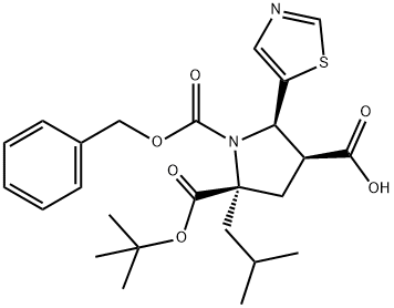 1,2,4-pyrrolidinetricarboxylic acid, 2-(2-methylpropyl)-5-(5-thiazolyl)-, 2-(1,1-dimethylethyl) 1-(phenylmethyl) ester, (2S,4S,5R)- 구조식 이미지