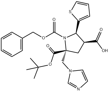 1,2,4-pyrrolidinetricarboxylic acid, 2-(1H-imidazol-1-ylmethyl)-5-(2-thienyl)-, 2-(1,1-dimethylethyl) 1-(phenylmethyl) ester, (2R,4S,5R)- Structure