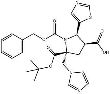 1,2,4-pyrrolidinetricarboxylic acid, 2-(1H-imidazol-1-ylmethyl)-5-(5-thiazolyl)-, 2-(1,1-dimethylethyl) 1-(phenylmethyl) ester, (2R,4S,5R)- 구조식 이미지