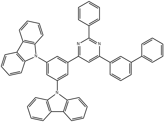 9,9'-(5-(6-([1,1'-biphenyl]-3-yl)-2-phenylpyrimidin-4-yl)-1,3-phenylene)bis(9H-carbazole) 구조식 이미지