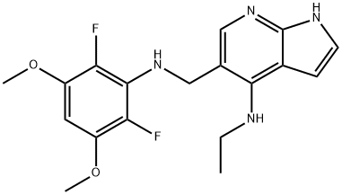 1H-Pyrrolo[2,3-b]pyridine-5-methanamine, N-(2,6-difluoro-3,5-dimethoxyphenyl)-4-(ethylamino)- 구조식 이미지