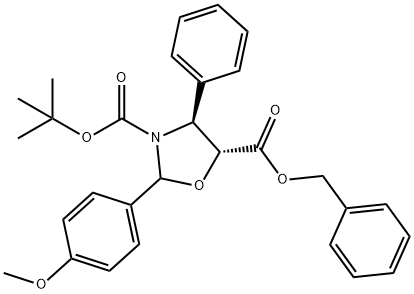 3,5-Oxazolidinedicarboxylic acid, 2-(4-methoxyphenyl)-4-phenyl-, 3-(1,1-dimethylethyl) 5-(phenylmethyl) ester, (4S,5R)- 구조식 이미지