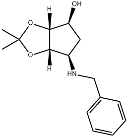 4H-Cyclopenta-1,3-dioxol-4-ol, tetrahydro-2,2-dimethyl-6-[(phenylmethyl)amino]-, (3aR,4S,6R,6aS)- 구조식 이미지