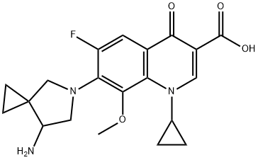 3-Quinolinecarboxylic acid, 7-(7-amino-5-azaspiro[2.4]hept-5-yl)-1-cyclopropyl-6-fluoro-1,4-dihydro-8-methoxy-4-oxo- Structure