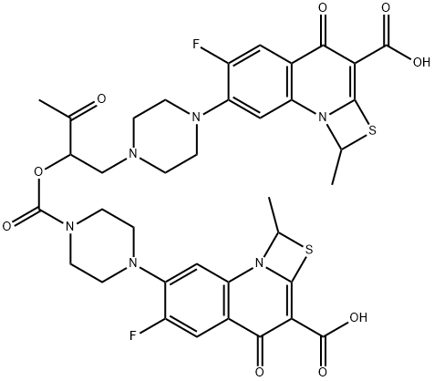 7-[4-[2-[[[4-(3-Carboxy-6-fluoro-1-methyl-4-oxo-1H,4H-[1,3]thiazeto[3,2-a]quinolin-7-yl)-1-piperazinyl]carbonyl]oxy]-3-oxobutyl]-1-piperazinyl]-6-fluoro-1-methyl-4-oxo-1H,4H-[1,3]thiazeto[3,2-a]quinoline-3-carboxylic acid 구조식 이미지