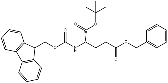 L-Glutamic acid, N-[(9H-fluoren-9-ylmethoxy)carbonyl]-, 1-(1,1-dimethylethyl) 5-(phenylmethyl) ester 구조식 이미지