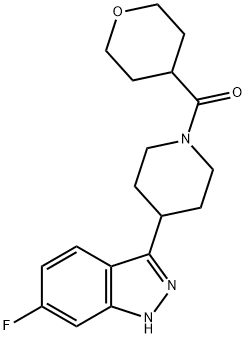 Methanone, [4-(6-fluoro-1H-indazol-3-yl)-1-piperidinyl](tetrahydro-2H-pyran-4-yl)- Structure