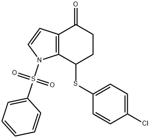 4H-?Indol-?4-?one, 7-?[(4-?chlorophenyl)?thio]?-?1,?5,?6,?7-?tetrahydro-?1-?(phenylsulfonyl)?- 구조식 이미지