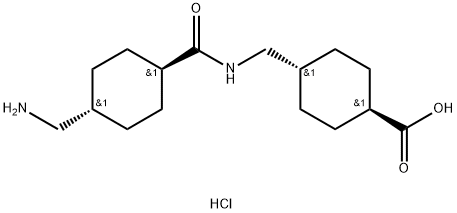 (trans)-4-(((trans)-4-(aminomethyl)cyclohexanecarboxamido)methyl) cyclohexanecarboxylic acid hydrochloride Structure