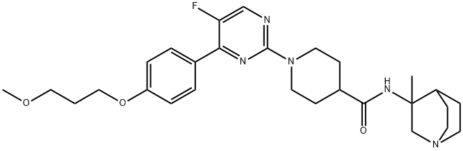 1-{5-fluoro-4-[4-(3-methoxypropoxy)phenyl]pyrimidin-2-yl}-N-{3-methyl-1-azabicyclo[2.2.2]octan-3-yl}piperidine-4-carboxamide Structure