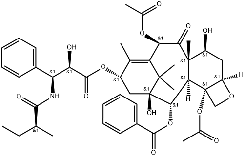 Paclitaxel impurity 19/Taxol E/(αR,βS)-α-Hydroxy-β-[[(2S)-2-methyl-1-oxobutyl]amino]benzenepropanoic Acid (2aR,4S,4aS,6R,9S,11S,12S,12aR,12bS)-6,12b-Bis(acetyloxy)-12-(benzoyloxy)-2a,3,4,4a,5,6,9,10,11,12,12a,12b-dodecahydro-4,11-dihydroxy-4a,8,13,13-tetr 구조식 이미지