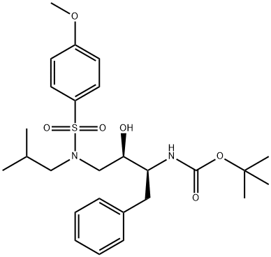 Carbamic acid, N-[(1S,2R)-2-hydroxy-3-[[(4-methoxyphenyl)sulfonyl](2-methylpropyl)amino]-1-(phenylmethyl)propyl]-, 1,1-dimethylethyl ester Structure