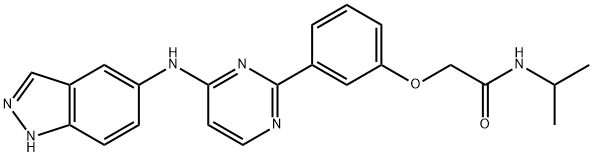 2-(3-{4-[(1H-indazol-5-yl)imino]-1,4-dihydropyrimidin-2-yl}phenoxy)-N-(propan-2-yl)acetamide 구조식 이미지