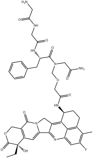Glycinamide, glycylglycyl-L-phenylalanyl-N-[[2-[[(1S,9S)-9-ethyl-5-fluoro-2,3,9,10,13,15-hexahydro-9-hydroxy-4-methyl-10,13-dioxo-1H,12H-benzo[de]pyrano[3',4':6,7]indolizino[1,2-b]quinolin-1-yl]amino]-2-oxoethoxy]methyl]- 구조식 이미지