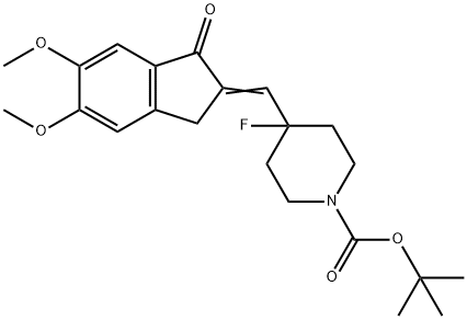 1-Piperidinecarboxylic acid, 4-[(1,3-dihydro-5,6-dimethoxy-1-oxo-2H-inden-2-ylidene)methyl]-4-fluoro-, 1,1-dimethylethyl ester Structure