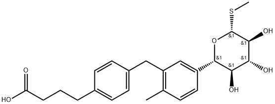4-(4-(2-methyl-5-((2S,3R,4R,5S,6R)-3,4,5-trihydroxy-6-(methylthio)tetrahydro-2H-pyran-2-yl)benzyl)phenyl)butanoic acid 구조식 이미지