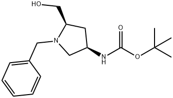 Carbamic acid, N-[(3R,5R)-5-(hydroxymethyl)-1-(phenylmethyl)-3-pyrrolidinyl]-, 1,1-dimethylethyl ester 구조식 이미지