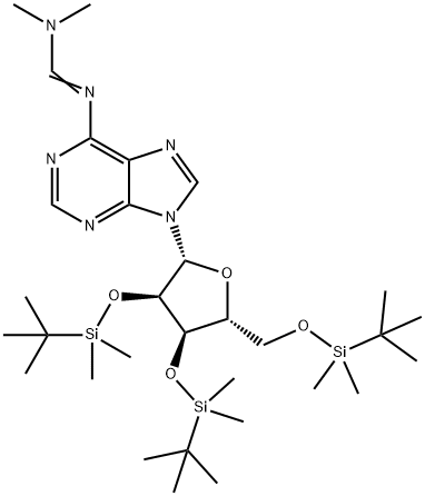 N-[(Dimethylamino)methylene]-2'',3'',5''-tris-O-[(1,1-dimethylethyl)dimethylsilyl]-adenosine Structure