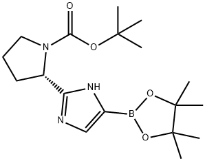 1-Pyrrolidinecarboxylic acid, 2-[5-(4,4,5,5-tetramethyl-1,3,2-dioxaborolan-2-yl)-1H-imidazol-2-yl]-, 1,1-dimethylethyl ester, (2S)- 구조식 이미지