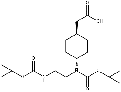 Cyclohexaneacetic acid, 4-[[(1,1-dimethylethoxy)carbonyl][2-[[(1,1-dimethylethoxy)carbonyl]amino]ethyl]amino]-, trans- 구조식 이미지