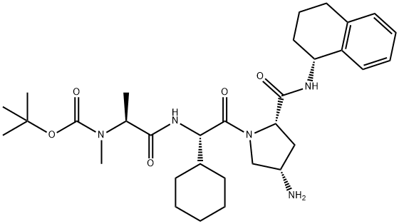 L-Prolinamide, N-[(1,1-dimethylethoxy)carbonyl]-N-methyl-L-alanyl-(2S)-2-cyclohexylglycyl-4-amino-N-[(1R)-1,2,3,4-tetrahydro-1-naphthalenyl]-, (4S)- Structure