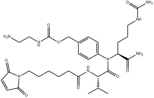 L-Ornithinamide, N-[6-(2,5-dihydro-2,5-dioxo-1H-pyrrol-1-yl)-1-oxohexyl]-L-valyl-N5-(aminocarbonyl)-N-[4-[[[[(2-aminoethyl)amino]carbonyl]oxy]methyl]phenyl]- Structure