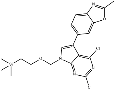 7H-Pyrrolo[2,3-d]pyrimidine, 2,4-dichloro-5-(2-methyl-6-benzoxazolyl)-7-[[2-(trimethylsilyl)ethoxy]methyl]- Structure
