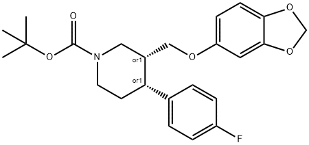 1-Piperidinecarboxylic acid, 3-[(1,3-benzodioxol-5-yloxy)methyl]-4-(4-fluorophenyl)-, 1,1-dimethylethyl ester, (3R,4R)-rel- Structure