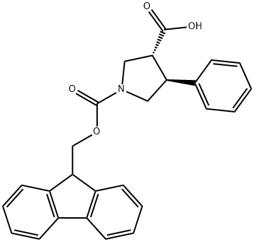 1,3-Pyrrolidinedicarboxylic acid, 4-phenyl-, 1-(9H-fluoren-9-ylmethyl) ester, (3R,4S)- 구조식 이미지