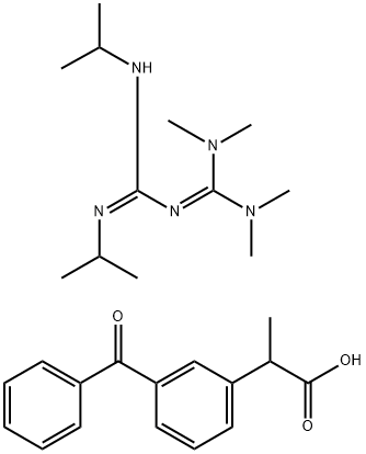 Benzeneacetic acid, 3-benzoyl-α-methyl-, compd. with N,N,N',N'-tetramethyl-N''-[[(1-methylethyl)amino][(1-methylethyl)imino]methyl]guanidine (1:1) Structure