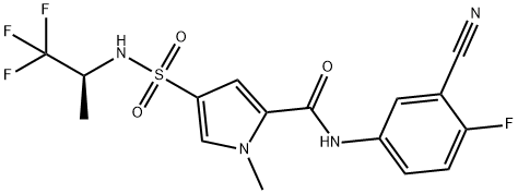 1H-Pyrrole-2-carboxamide, N-(3-cyano-4-fluorophenyl)-1-methyl-4-[[[(1S)-2,2,2-trifluoro-1-methylethyl]amino]sulfonyl]- 구조식 이미지