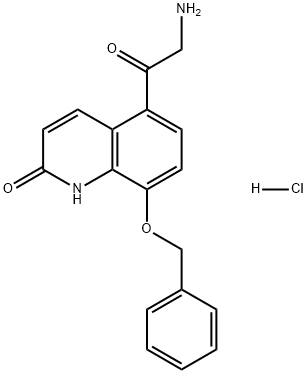2(1H)-Quinolinone, 5-(2-aminoacetyl)-8-(phenylmethoxy)-, hydrochloride (1:1) Structure