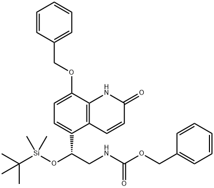 Carbamic acid, N-?[(2R)?-?2-?[1,?2-?dihydro-?2-?oxo-?8-?(phenylmethoxy)?-?5-?quinolinyl]?-?2-?[[(1,?1-?dimethylethyl)?dimethylsilyl]?oxy]?ethyl]?-?, phenylmethyl ester Structure